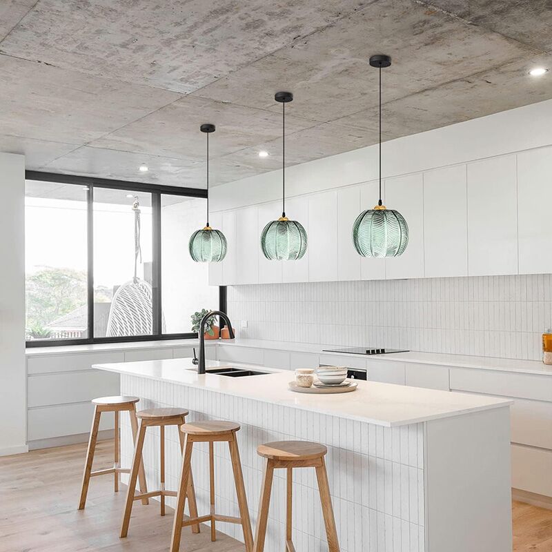 Vintage Ribbed Leaf Textured Glass Pendant Light - Image 7