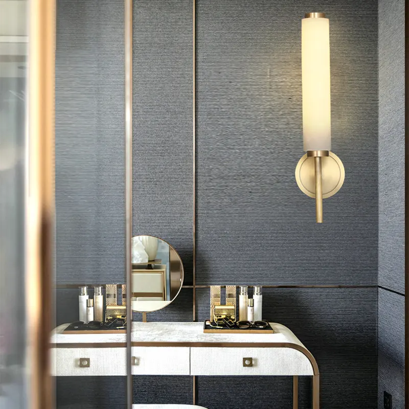 Brass Marble Tube Wall Sconces - Image 3